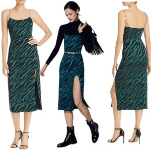 NWT Bec & Bridge Discotheque Midi Dress 2 Emerald Zebra Print Green Slit